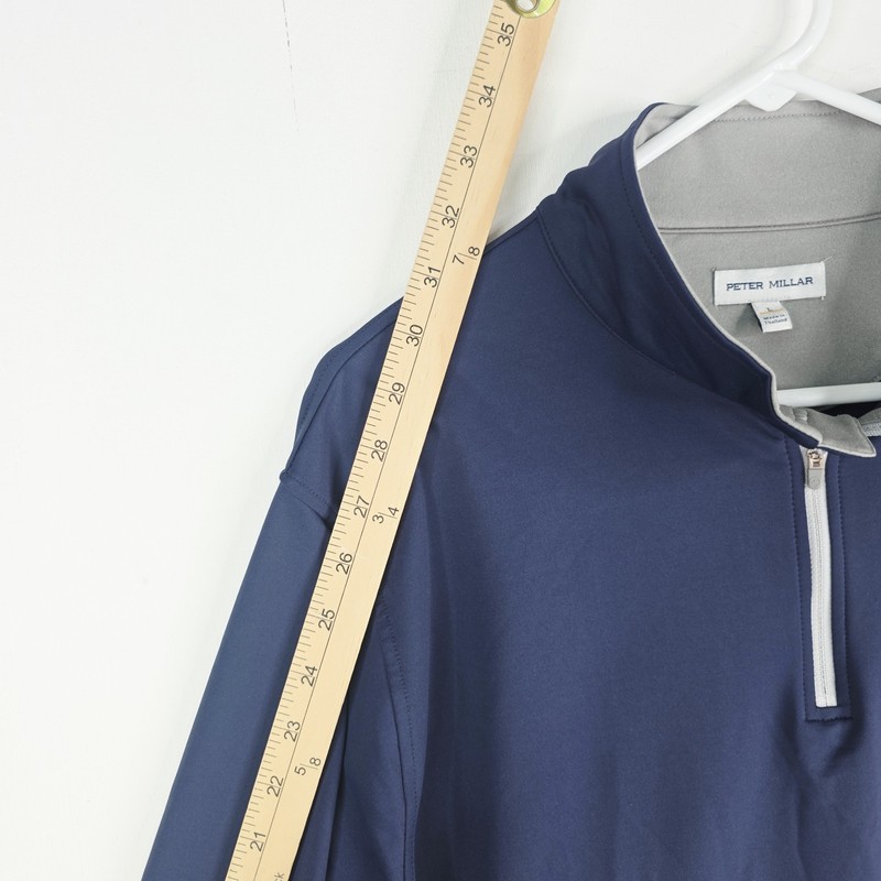 Peter Millar Pullover Men's Large Perth Performance 1/4 Zip Golf Solid Navy Logo gallery