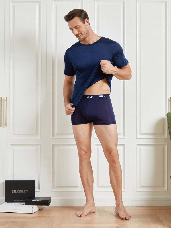 Men's Gym Real Silk Tank Top Knitted Short sleeve T-shirt Crew Neck Silk T Shirt gallery
