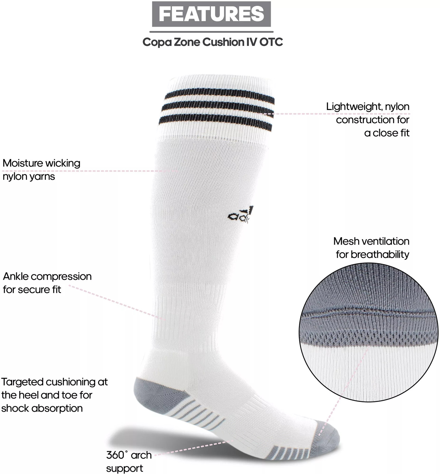 Adidas Copa Zone Cushion IV Over-the-Calf Socks - Light Grey/White, S gallery