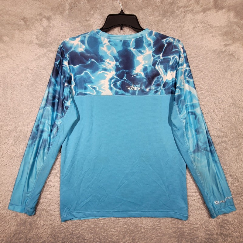 Habit Shirt Mens Medium Solar-Factor Blue Water Print Long Sleeve *stain gallery