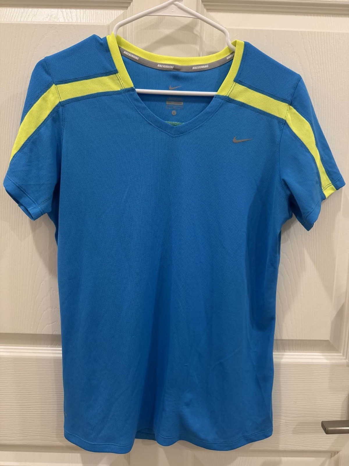 Nike Dri-FIT Women's Blue and Neon Yellow Athletic Tee Shirt Size Large gallery