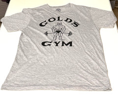SUPER RARE Vintage Gold’s Gym LARGE GRAY Classic Bodybuilding T-Shirt *PRE-LOVED