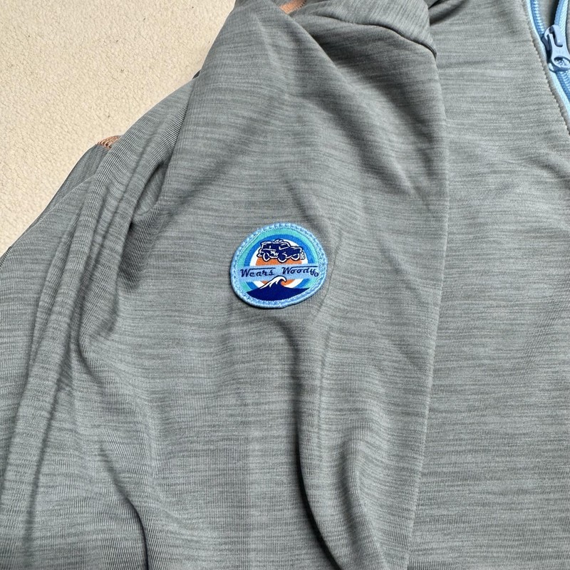 Wears Woody Pullover Mens XL Gray Blue Quarter Zip Made USA Bamboo Blend Patch gallery