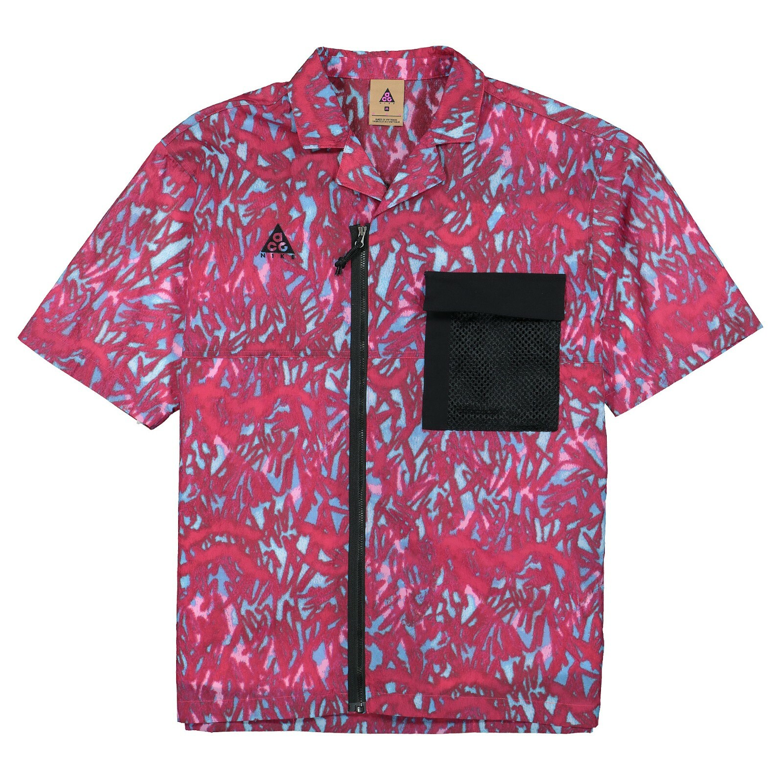 Nike ACG Top SS AOP All Over Print Red Collar Shirt With Zipper Pocket Men Size gallery