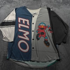 Vintage 90s Sesame Street Jersey Mens Large Multi Colorblock Elmo Roller Graphic