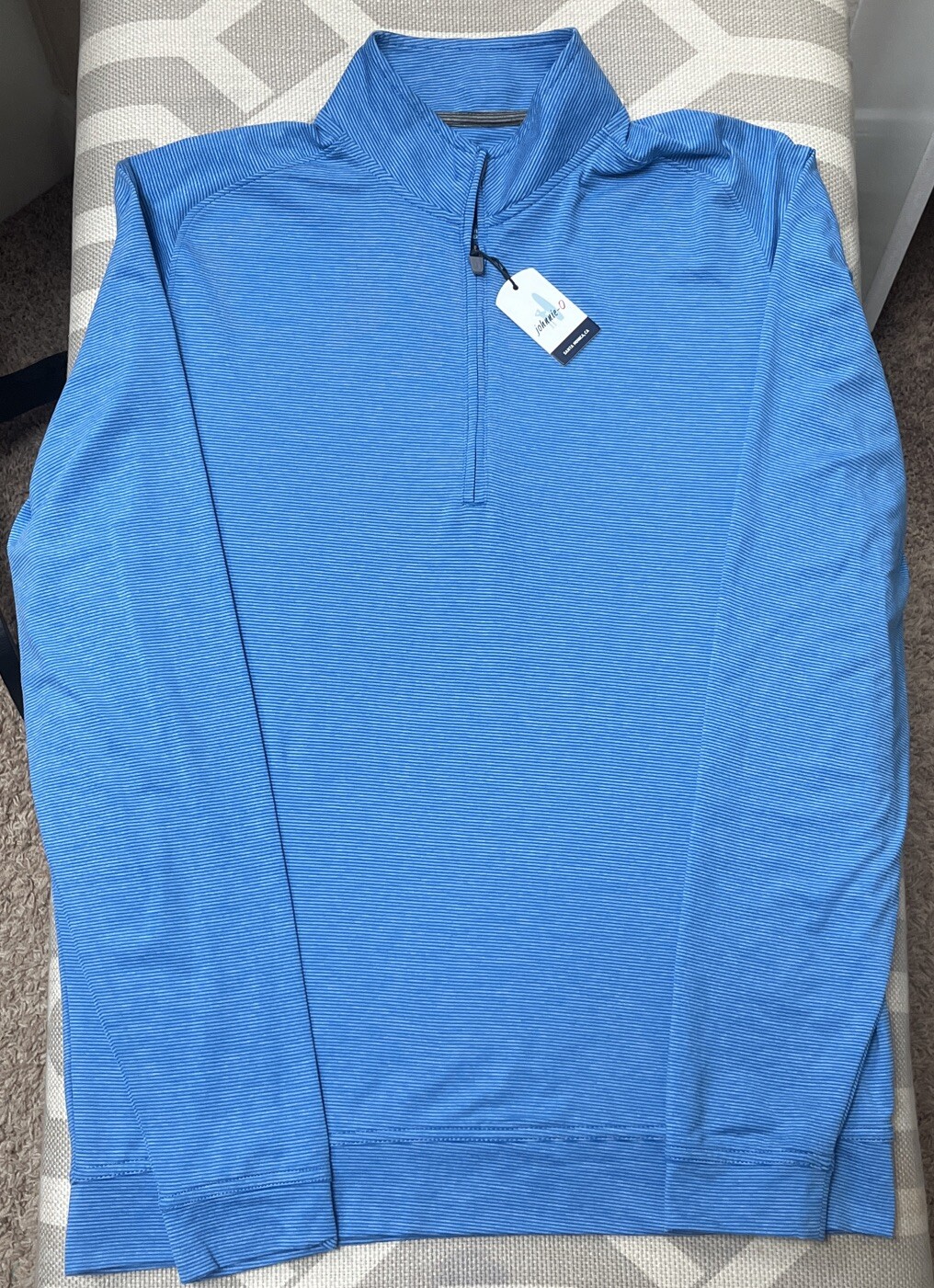 johnnie-O Vaughn Blue Stripe (BISCAYNE) Performance 1/4 Zip Pullover. Small gallery