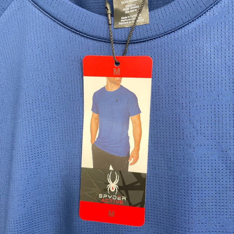 NEW Spyder Active Men's M Blue Short Sleeve Performance T-Shirt Polyester G53 gallery