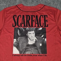 Scarface Baseball Jersey Mens XL Tony Montana Graphic Red Short Sleeve Shirt