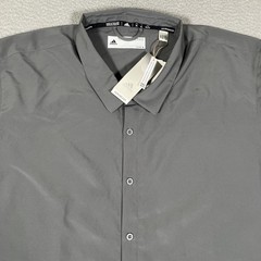 Adidas Shirt Mens 2XL Gray Full Button Shirt Vented Performance Stretch Logo NWT