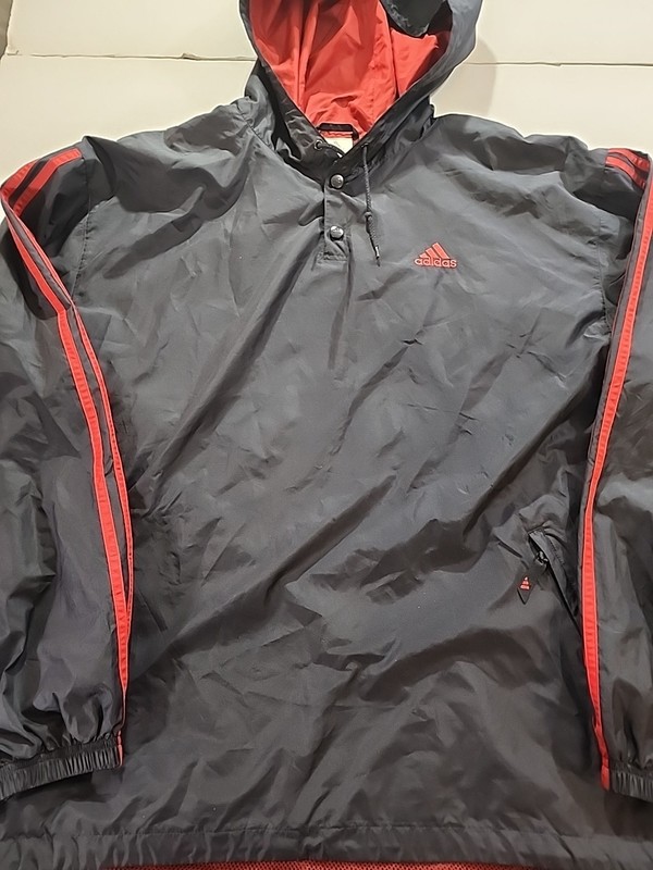 Adidas Windbreaker Pullover Men's XL Jacket Black Y2K Jersey Lined Hooded VTG gallery