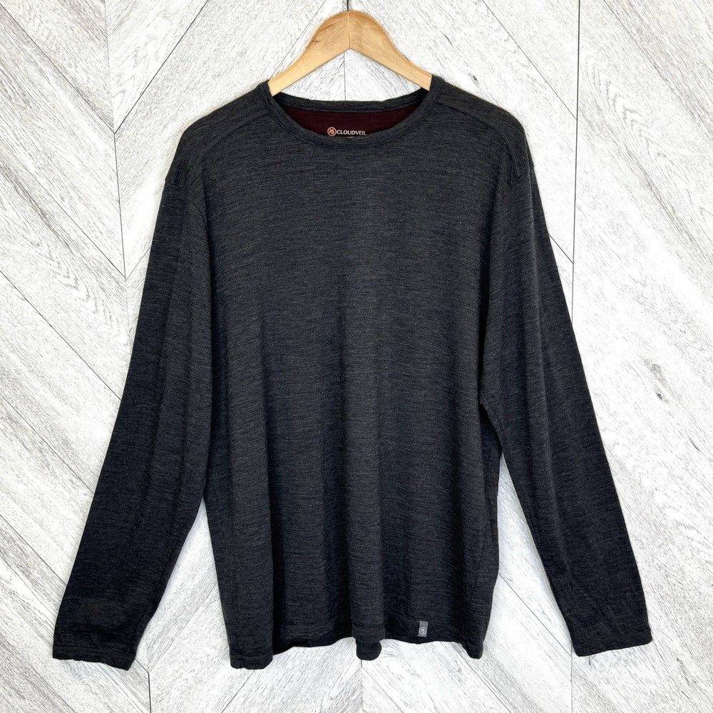 Cloudveil Base Layer Tee Top Shirt 100% Merino Wool Gray Mens Size XXL 2XL