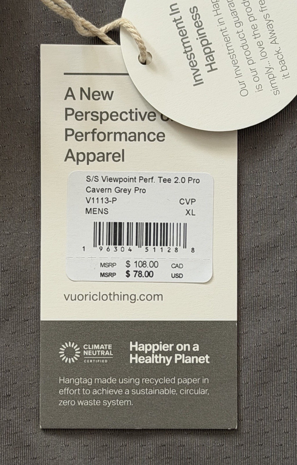 Vuori Short Sleeve Viewpoint Performance Tee 2.0 Cavern Grey Sz XL V1113-P NWT gallery