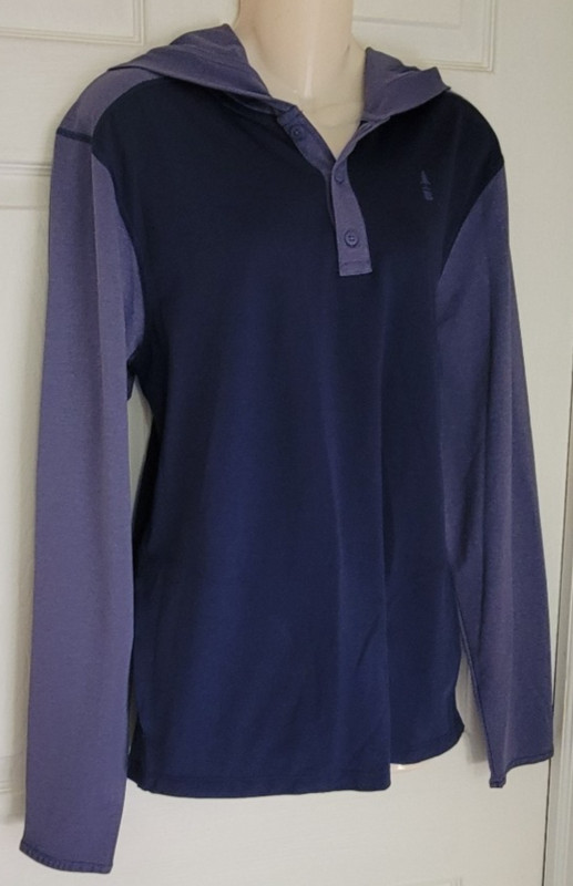 BASS OUTDOOR Blue Hooded Lightweight Poly Men's Shirt Small NWT gallery