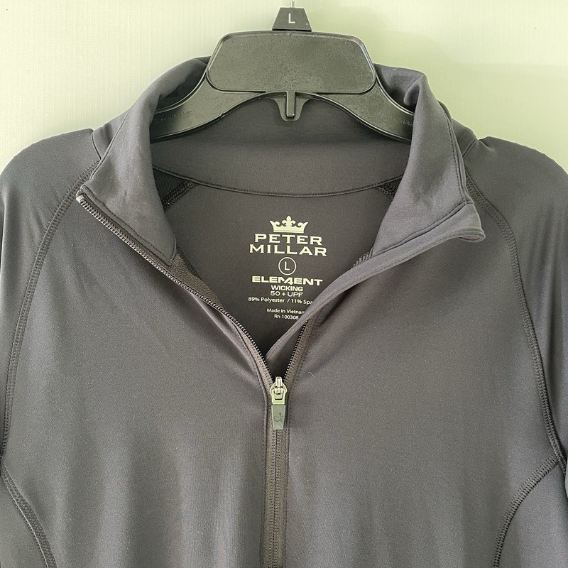 Peter Millar Element Wicking Jacket Black 1/4 Zip Cattail Creek Golf Size Large gallery