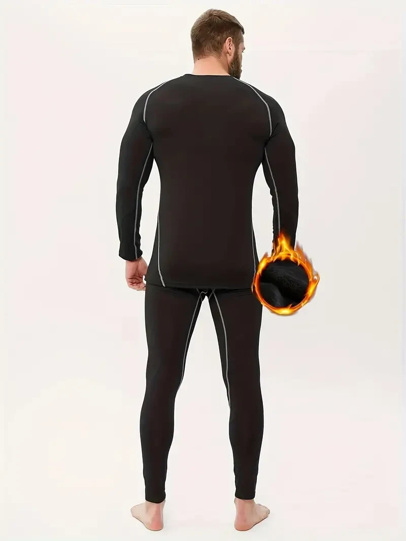 Men's Fleece-Lined Thermal Compression Sports Set - Long Sleeve Crew Neck Size L gallery