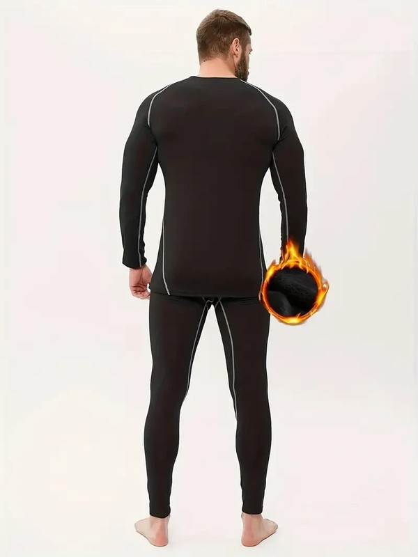Men's Fleece-Lined Thermal Compression Sports Set - Long Sleeve Crew Neck Size L gallery