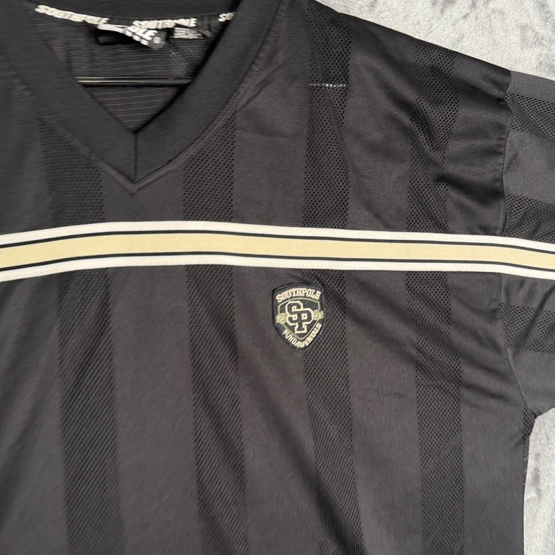 Southpole Jersey Mens XL Black Mesh Stripe V-Neck Streetwear Fundamentals gallery