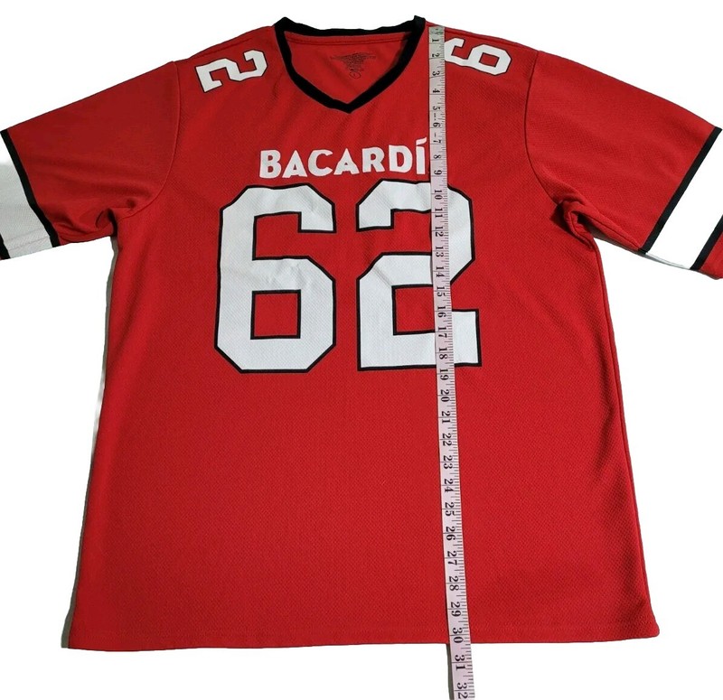 Bacardi Rum #62 Short Sleeve Football Jersey Men's Size L Red & White Activewear gallery