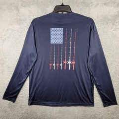 Mountain Isles Mens Fishing Long Sleeve Shirt American Flag Navy Blue Large