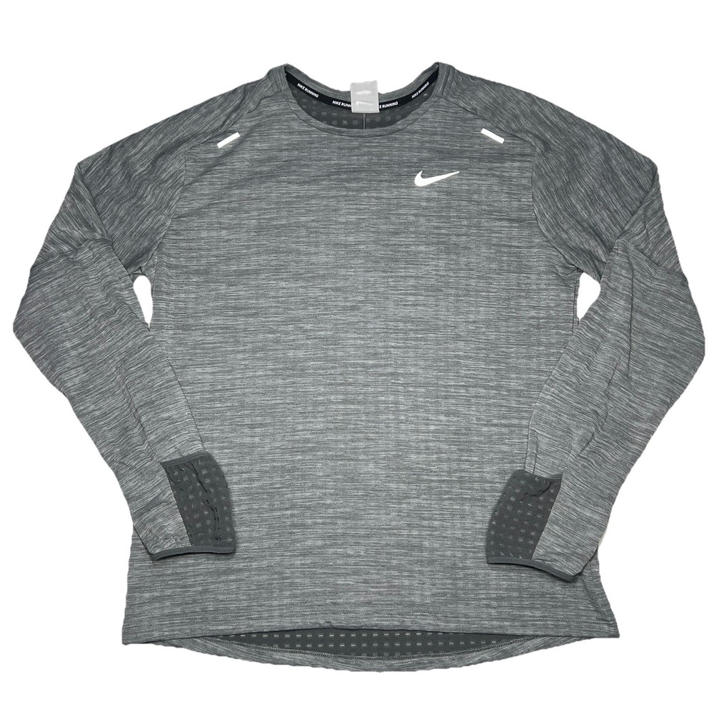 Nike Running Shirt Mens Large Gray Long Sleeve Therma Sphere Mitten Cuff Top