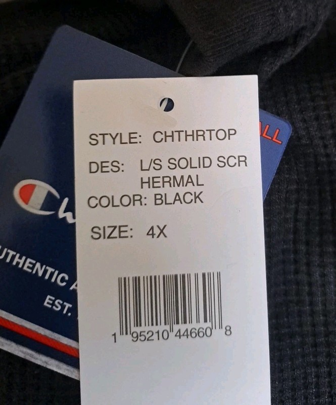 CHAMPION Brand New with Tags Thermal Shirt/Long Underwear Long Sleeve XXXXL gallery