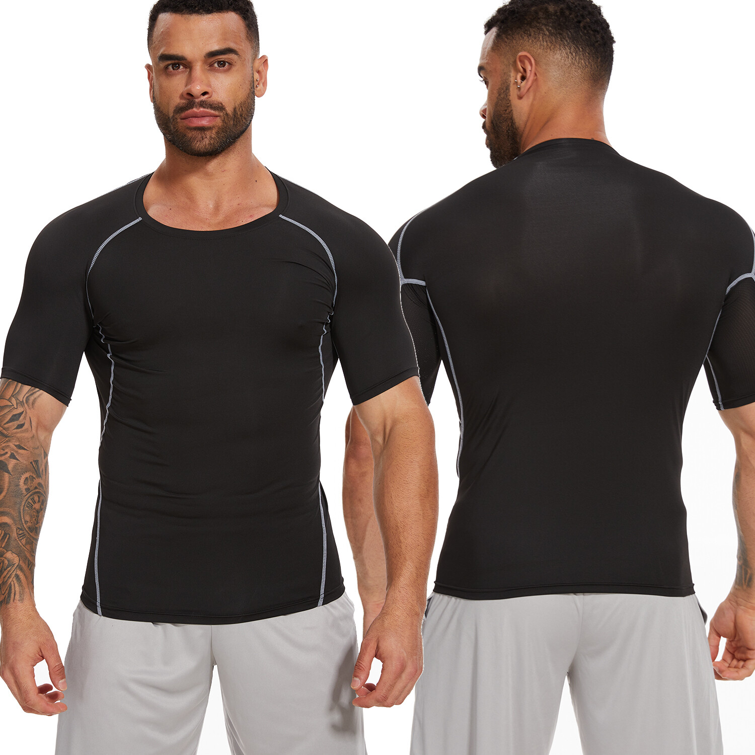 Men's Compression Tops Workout Short Sleeve Slimming Undershirts Fitness T shirt gallery