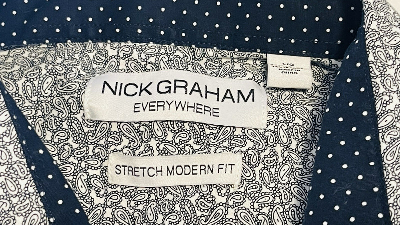 Nick Graham Everywhere Stretch Modern Fit Men L Dress Shirt Flip Cuff Paisley gallery