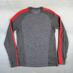 Lululemon Running Shirt Mens Large Gray Red Stripe Long Sleeve Thumbhole Pocket