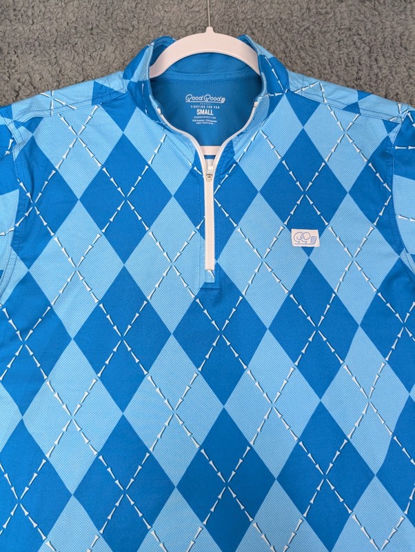 Good Good Golf 1/4 Zip Pullover Size Small S Blue & White Golf Tee AOP Argyle gallery