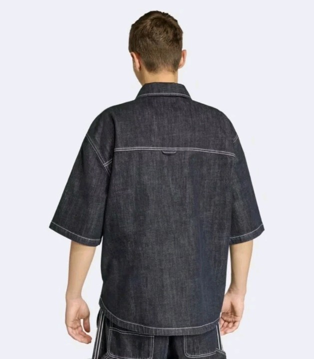 Adidas ORIGINALS DENIM SHORT SLEEVE WORK SHIRT L Large New Nwt Indigo Denim gallery