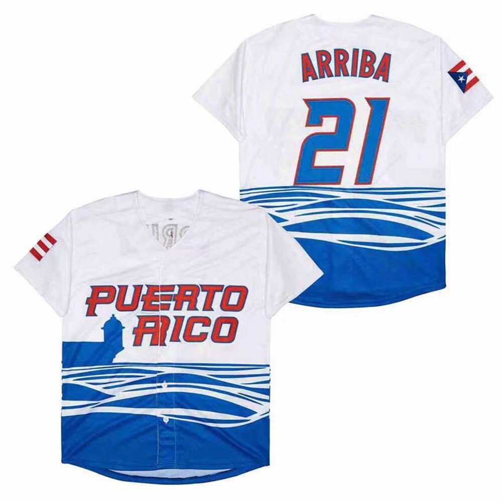New Arriba Roberto Team Puerto Rico Baseball Jersey Youth Men White Sewn Custom gallery
