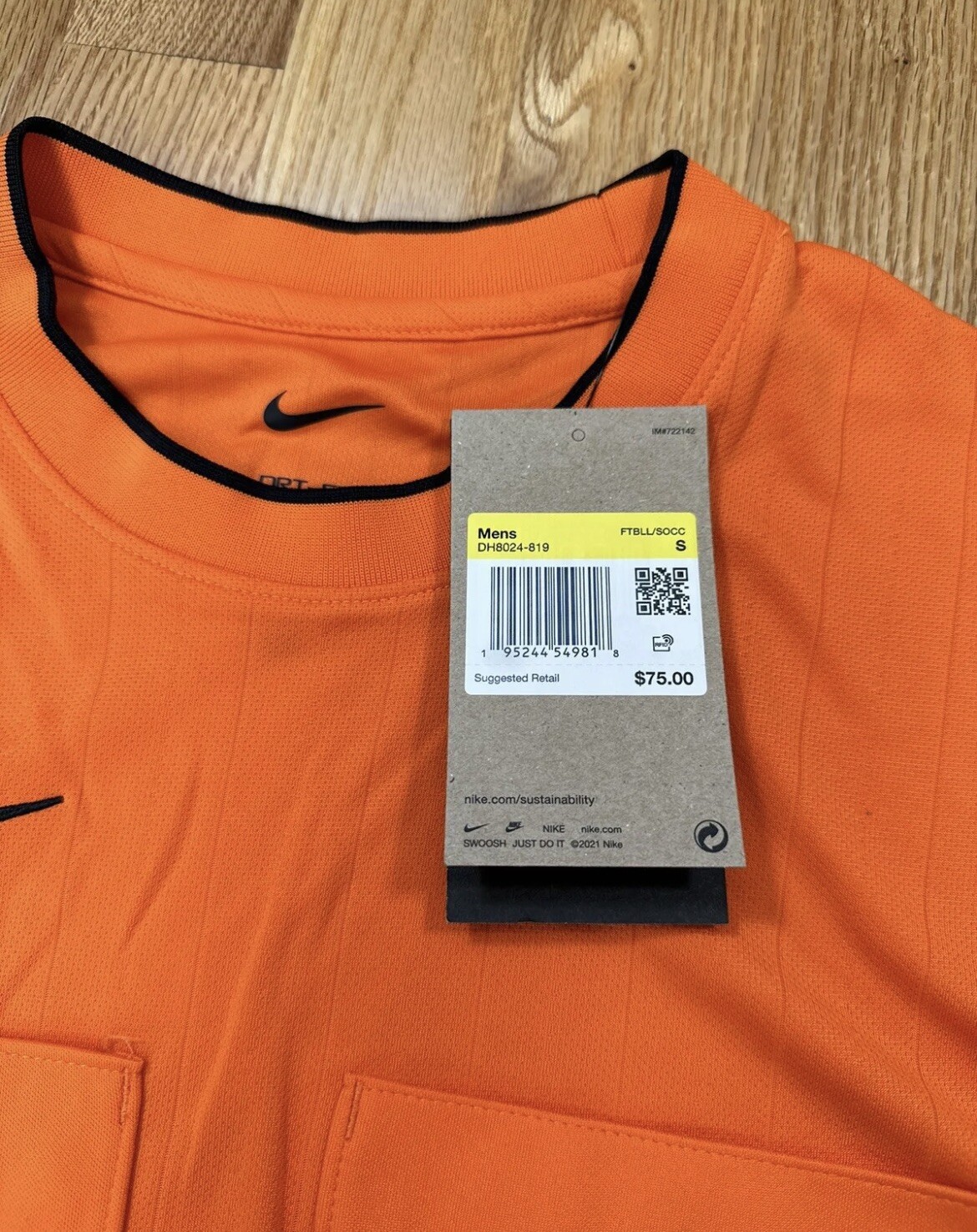 Nike Dri Fit Soccer Orange Double Pocket Referee Shirt Mens Size S DH8024 gallery