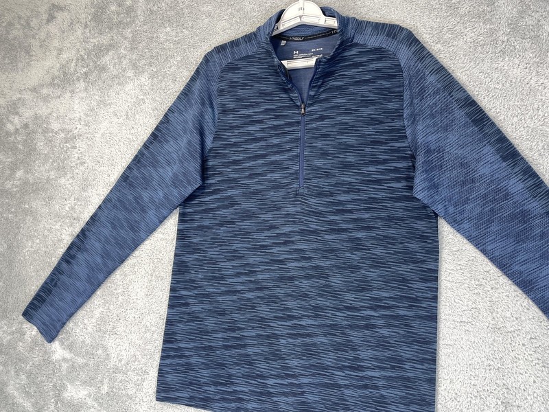Under Armour Golf Pullover Mens Medium Blue HeatGear 1/4 Zip Long Sleeve Striped gallery