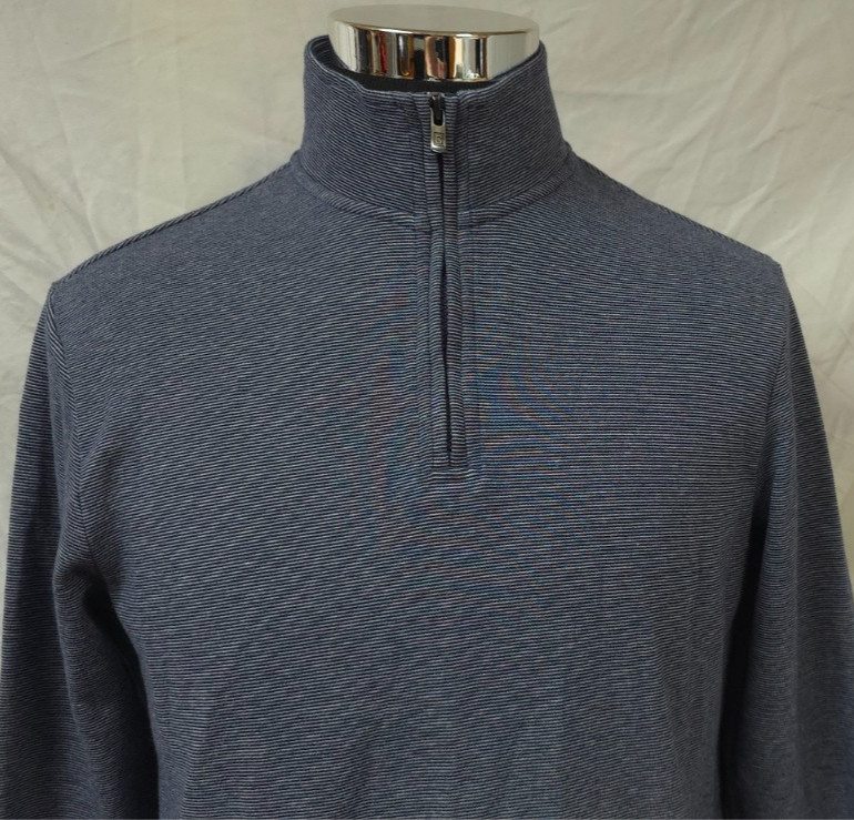 Chaps Mens Medium Blue White Stripes Quarter Zip Pullover Long Sleeve Shirt gallery