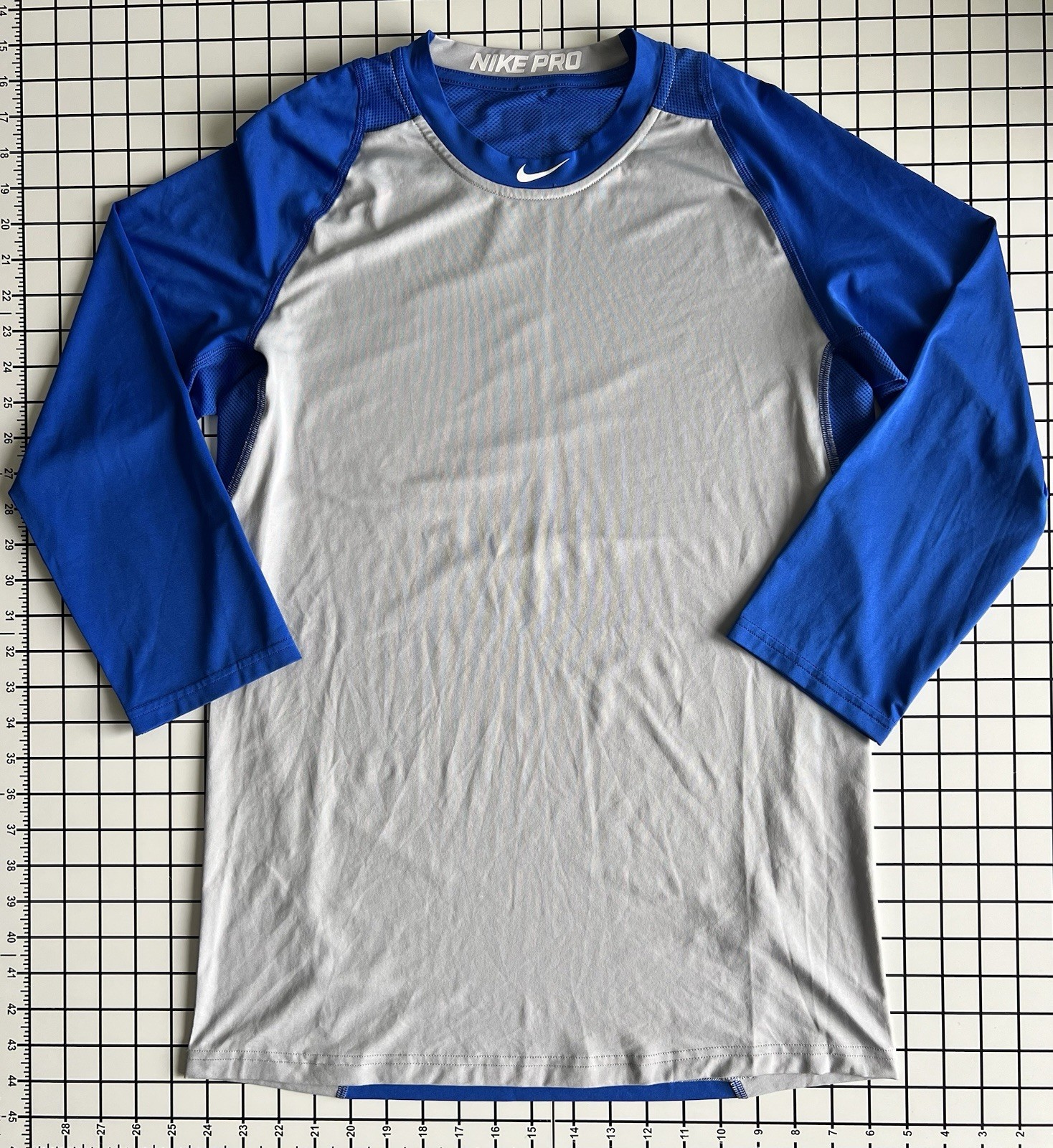 Nike Pro Cool Raglan 3/4 Sleeve MLB Baseball Tee Shirt Men’s Medium Grey/Blue gallery