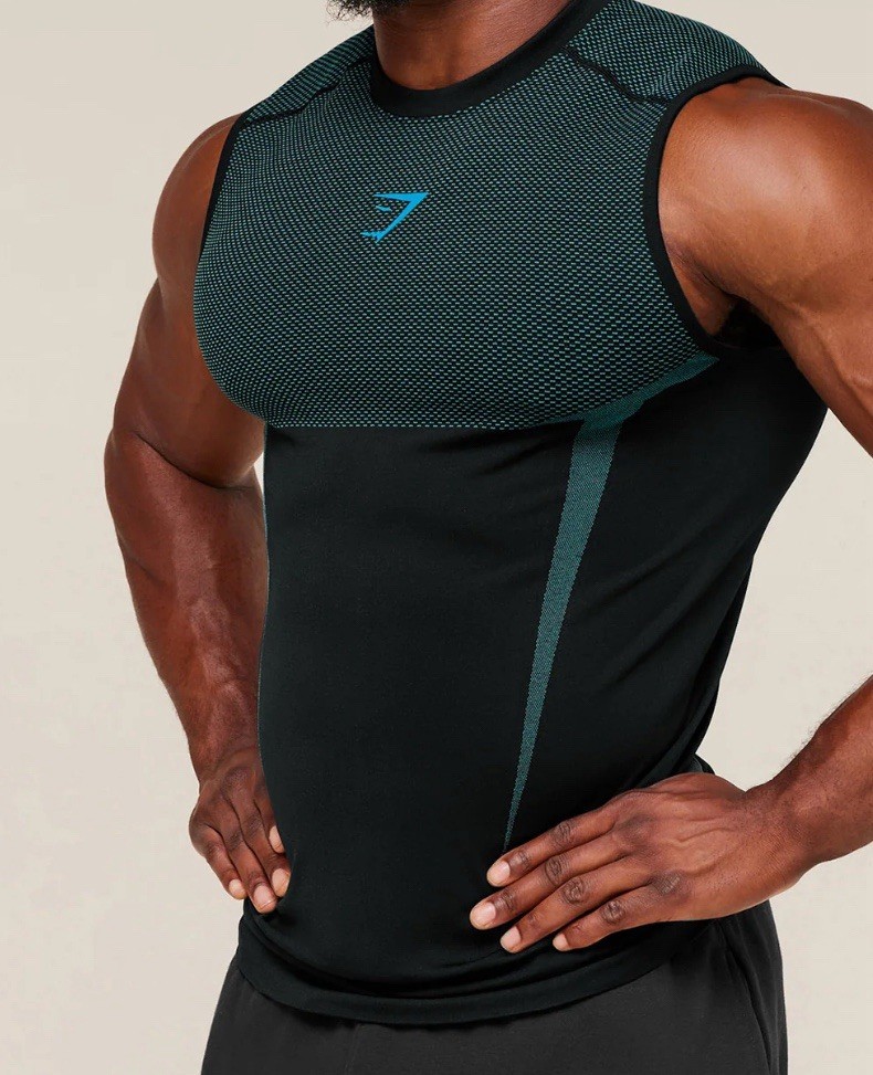 In Hand - Gymshark Onyx 5.0 Seamless Short Sleeve T - Black/Brand Blue - Medium gallery