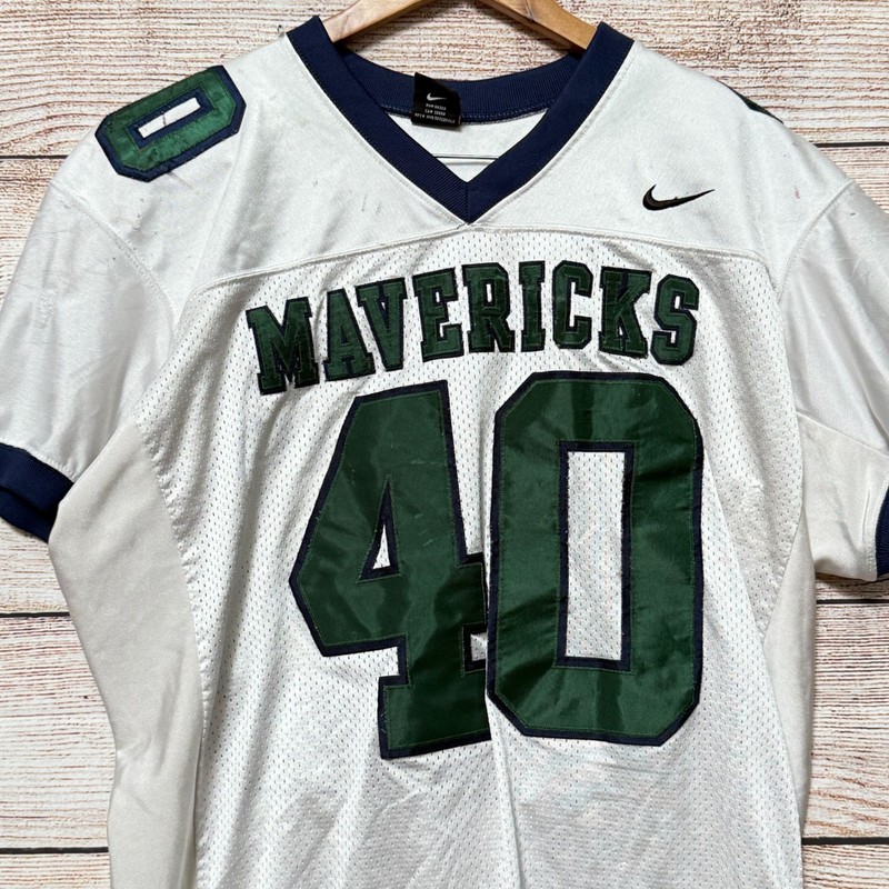 Vintage Nike Team Mavericks #40 Football Jersey White Green Blue Men’s Large Y2k gallery