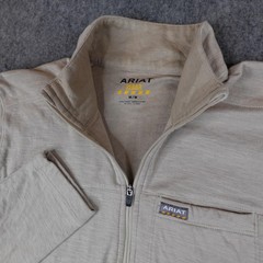 Ariat Rebar Pullover Mens Medium Tan 1/4 Zip Long Sleeve Work Shirt Top Brown