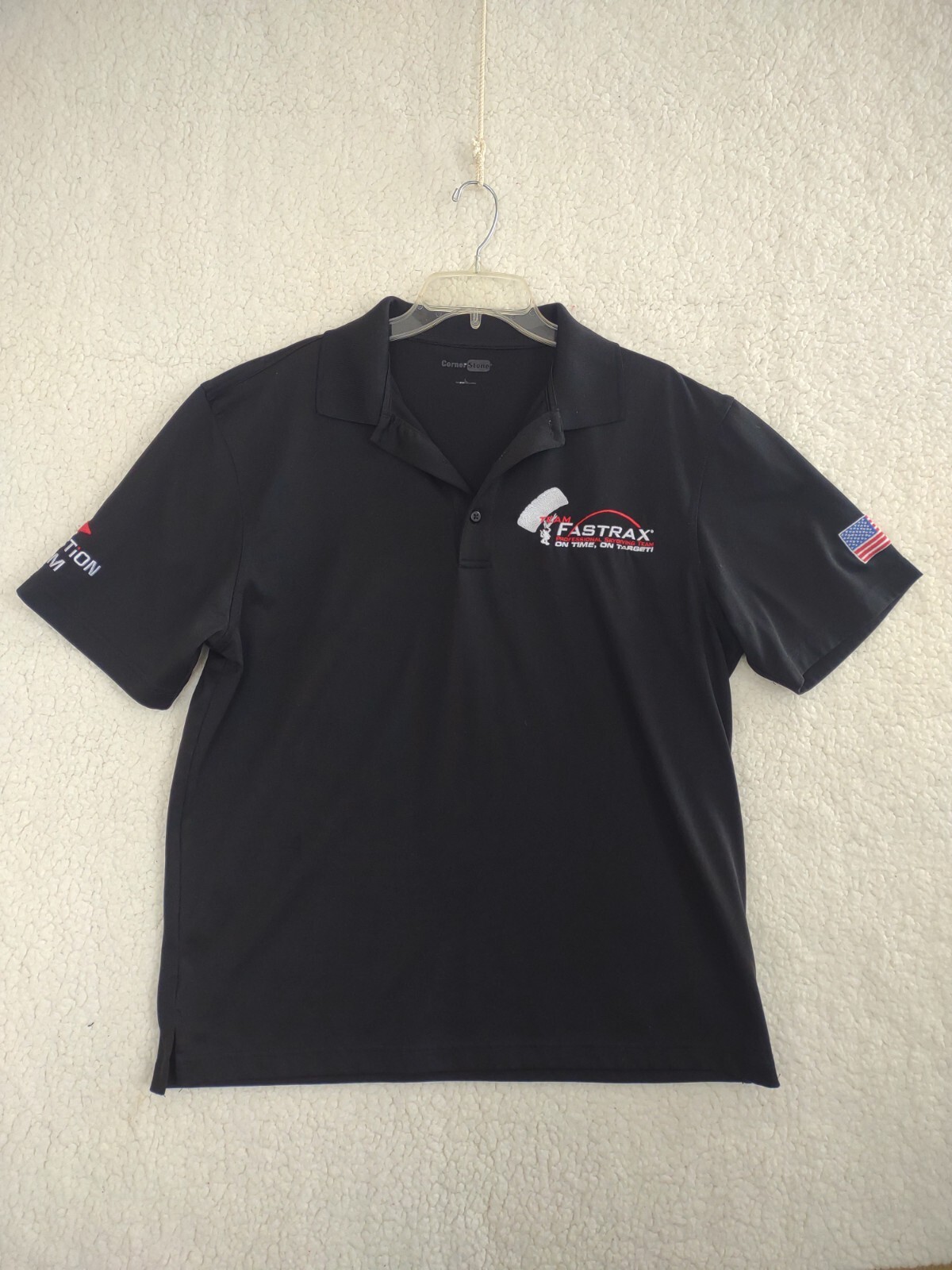 Fastrax Pro Skydiving Team On Time, On Target Polo Shirt Men's Large Black USA gallery