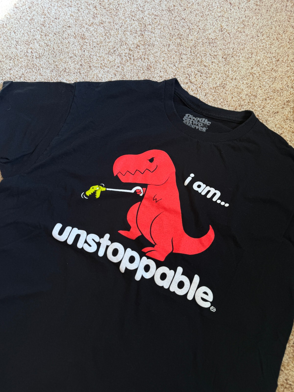 Goodie Two Sleeves Funny Humor Dinosaur T. Rex Pullover Shirt Men’s Size Large gallery