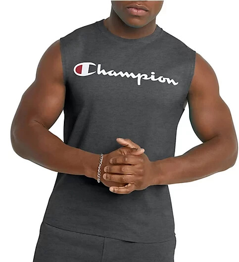 Champion Classic Script Logo Tank Top Muscle Shirt Dark Grey Men's Size S GT22H gallery