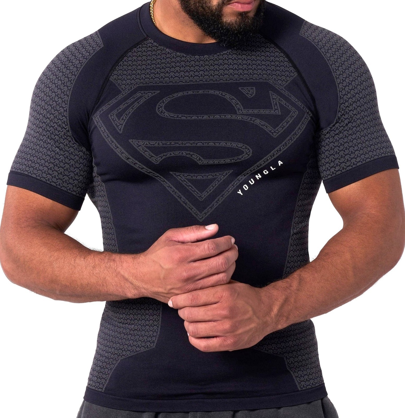YLA x Superman Compression T-Shirt Muscle Gym Workout Train Lift XL Blk *BNWOT* gallery