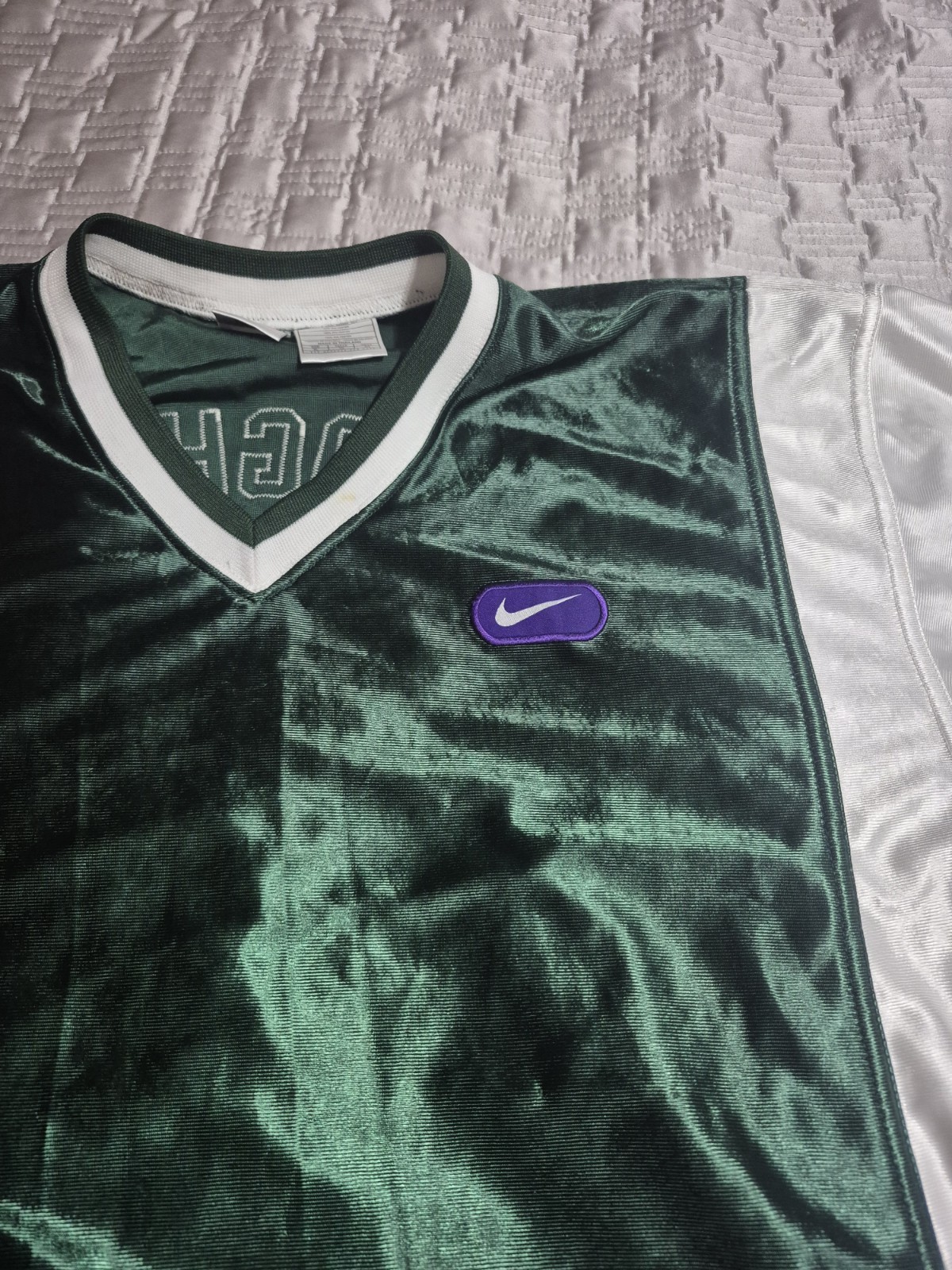 Vintage 90s Nike Basketball Jersey Shirt Xl Satin Dark Green Silky Shiny gallery