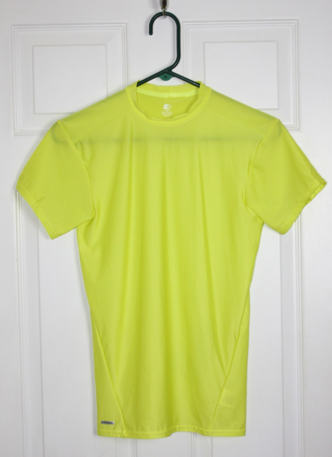 Starter Dri Star Mens Medium Pullover Shirt Green Yellow Athletic Stretch Short gallery