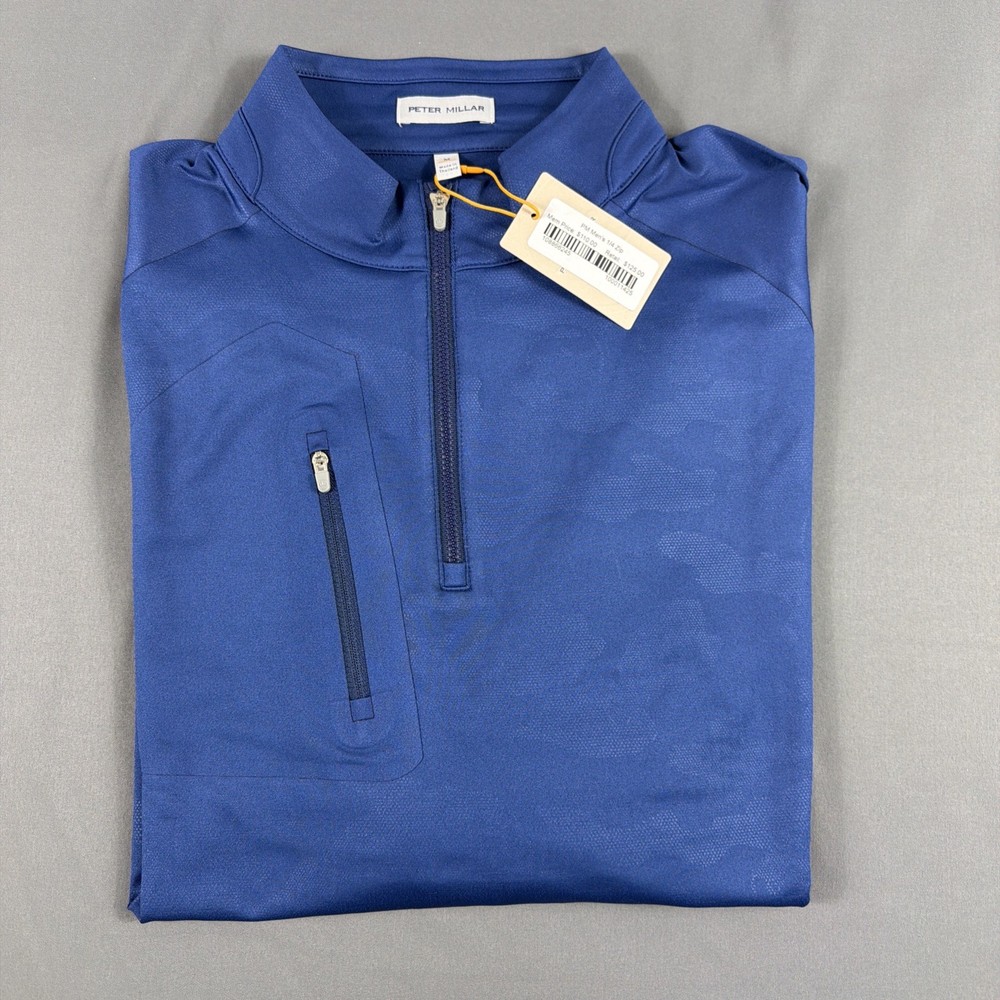 Peter Millar Golf Pullover Crown Sport Sleeve Logo Camo Print 1/4 Zip Medium Blu