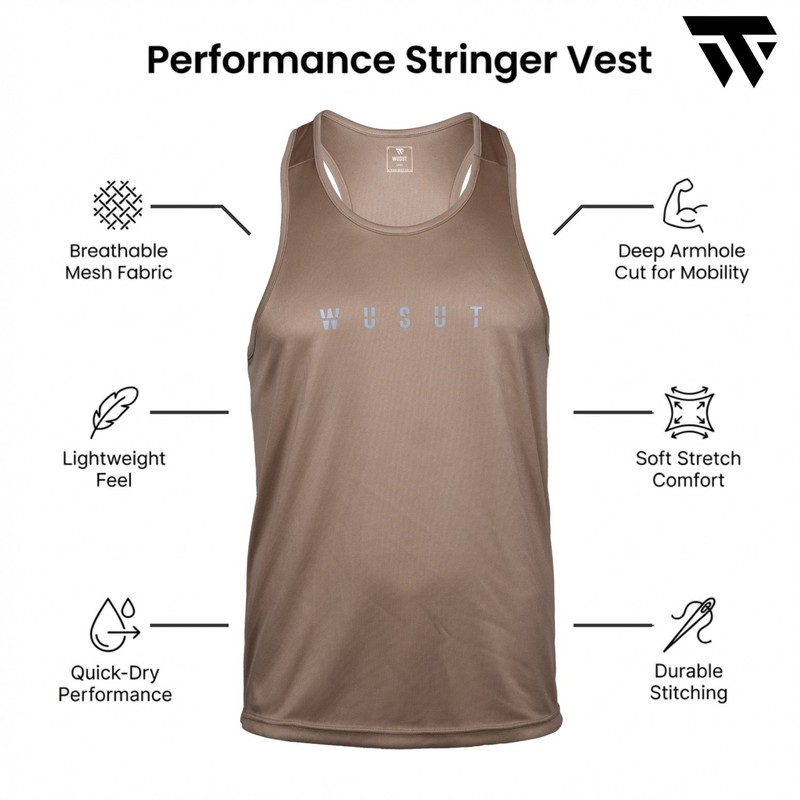 Men's Beige Y-Back Stringer Tank Top Gym Bodybuilding Vest Workout S-XXL gallery