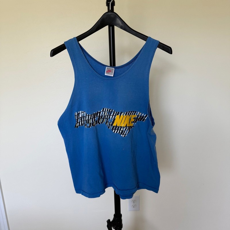 80's Nike Tank Top Mens Large Blue Distressed Sleeveless Shirt Made in USA gallery