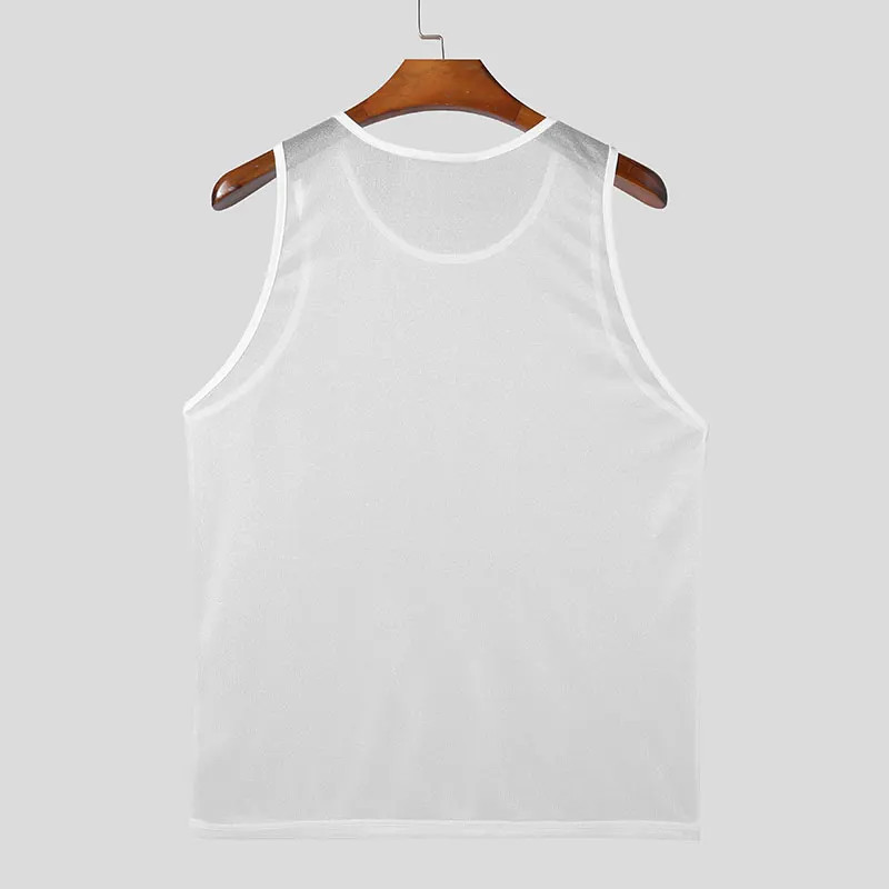 Summer Men's Luxury Knit Fashion Transparet Tank Tops O Neck Sleeveless Mes gallery