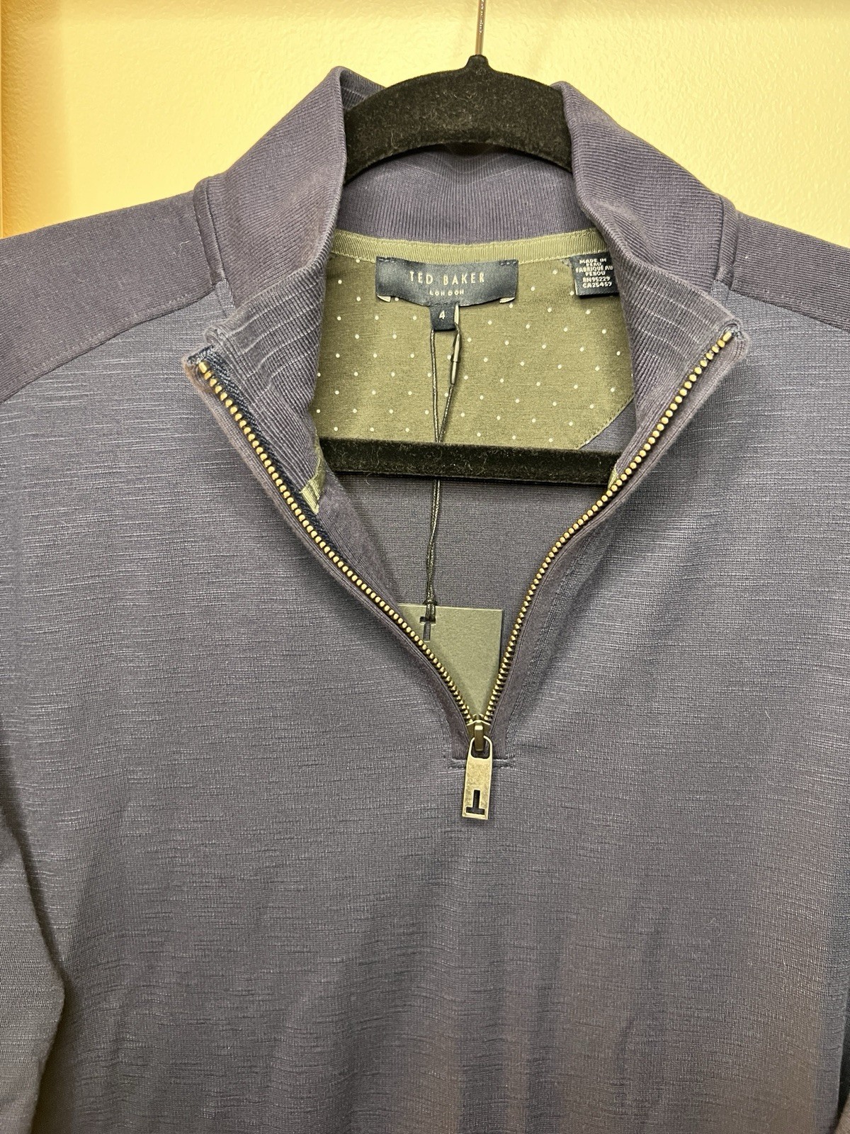 Ted Baker Men's 1/4 Zip Mock Neck Navy Cotton Pullover Long Sleeve Size L gallery
