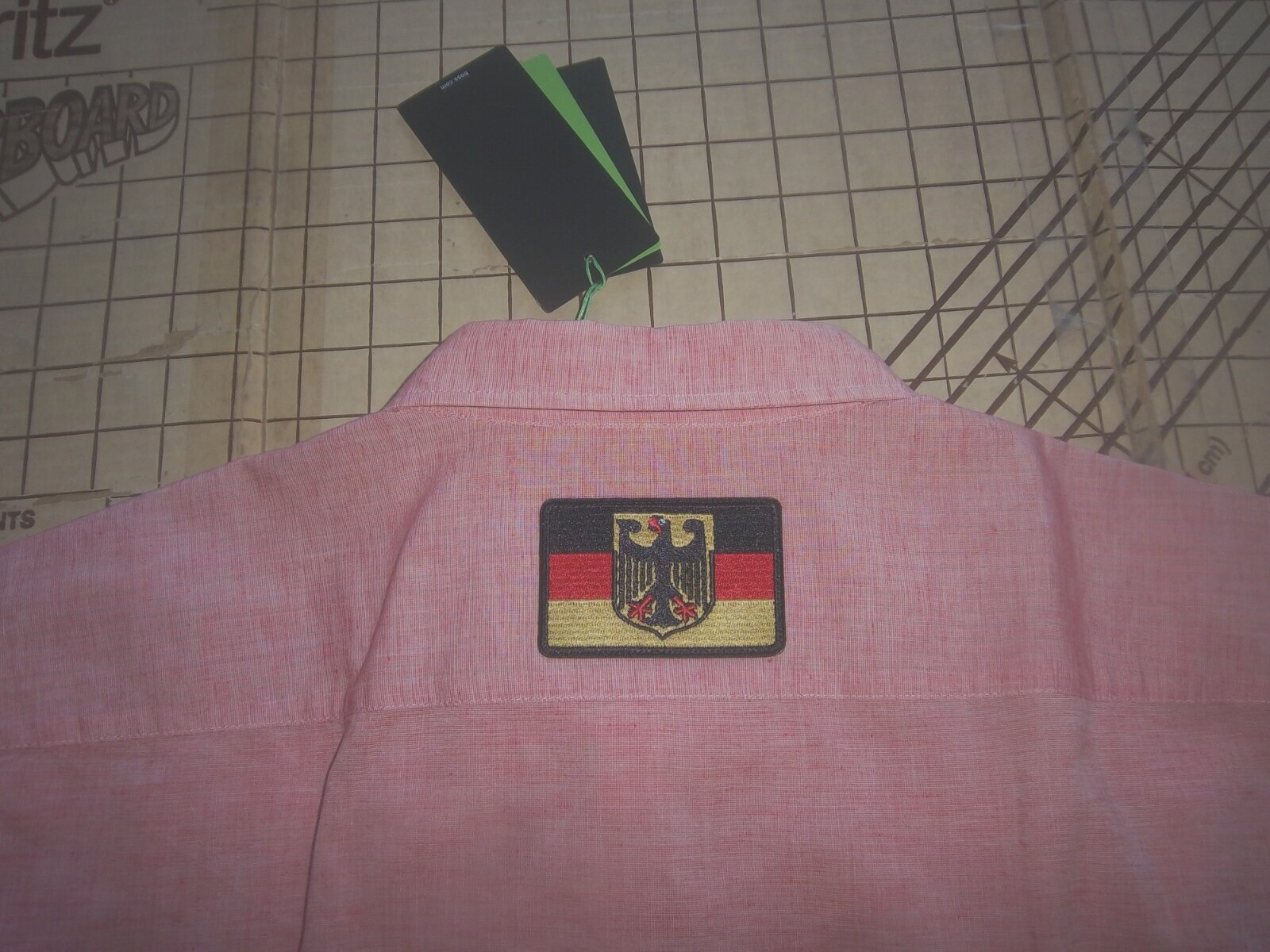 MENS XLARGE ORANGE HUGO BOSS SS BUTTON UP GERMAN FLAG ADORNED SHIRT - NWT gallery